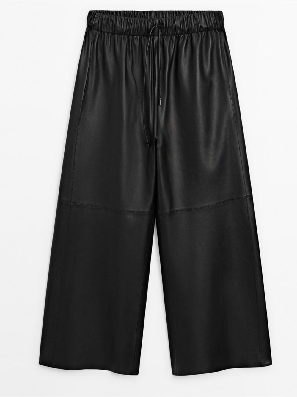 Massimo Dutti Nappa Leather Culotte Pants in Black Size L